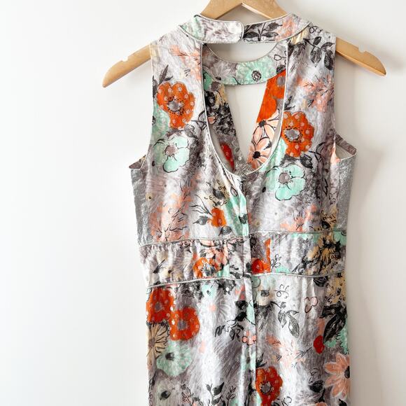 True Vintage 70s Mary Martin Floral Silver Metallic Sleeveless Maxi Dress Small - Picture 4 of 7